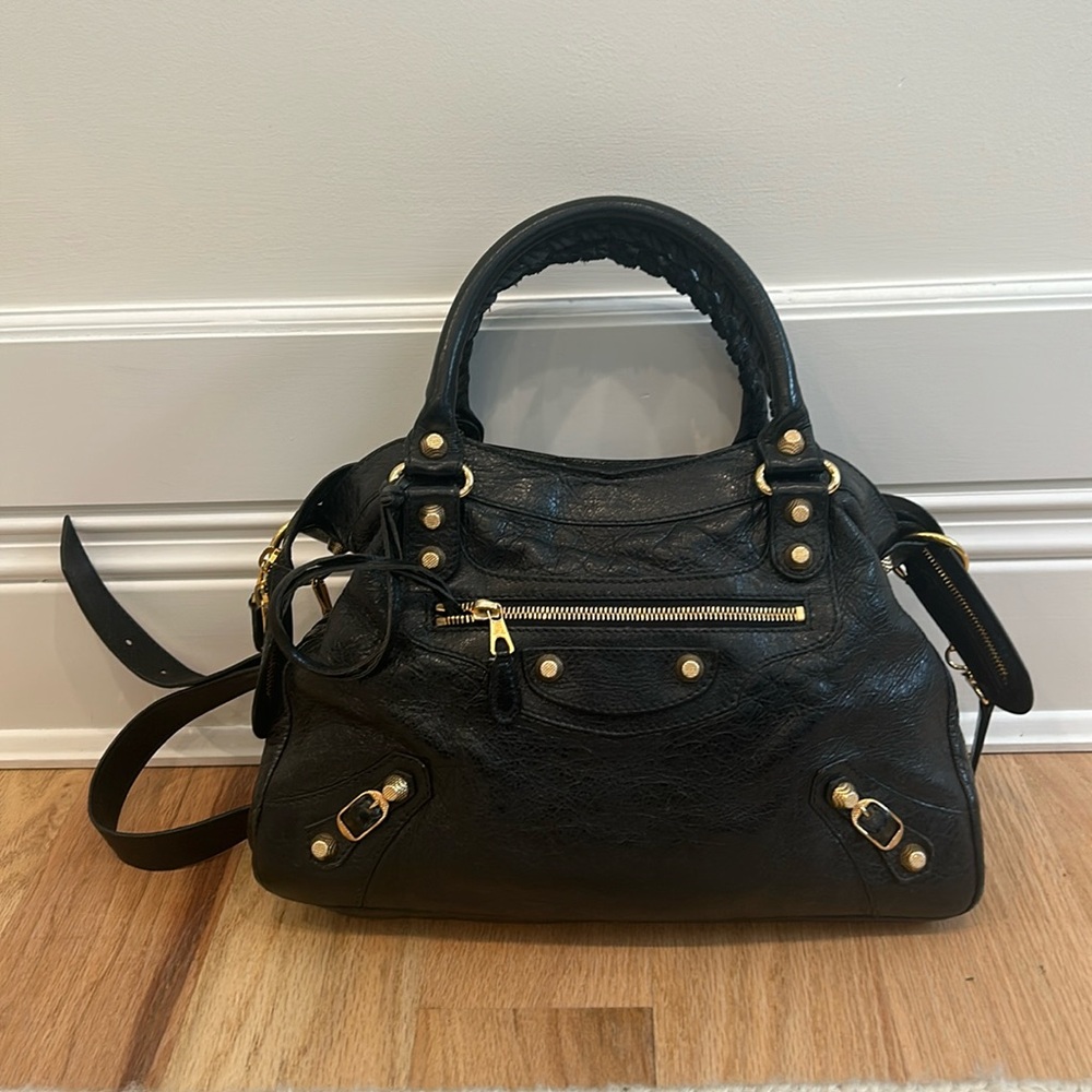 Balenciaga “small” city bag in black with gold hardware and mirror